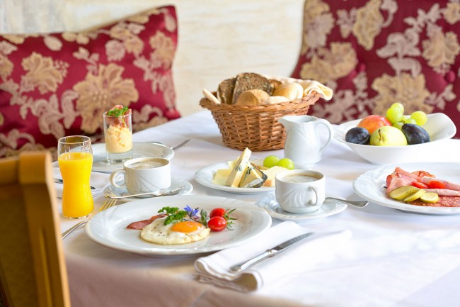Table set for breakfast at Hotel Auhof