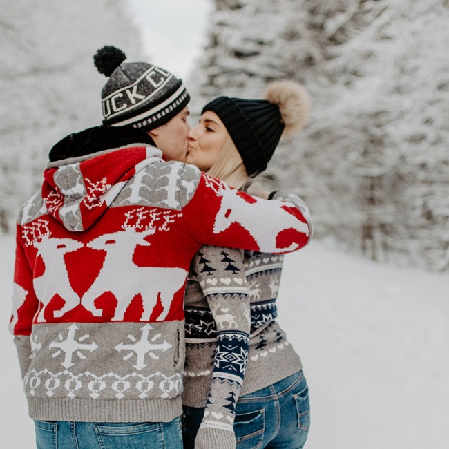 Happy couple on a winter walk 